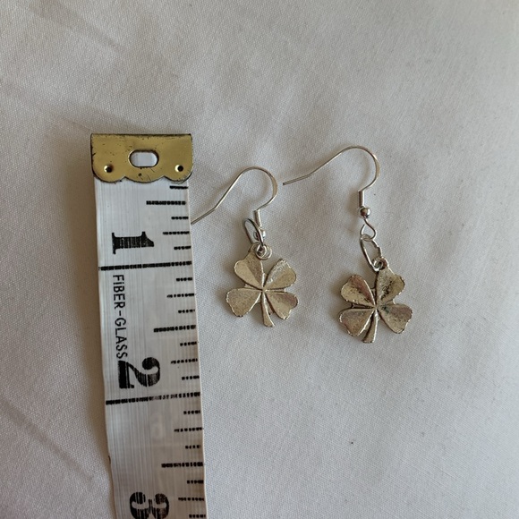 Lucky 4 leaf clover shamrock earrings sterling silver hooks Artisan OOAK - Picture 5 of 6